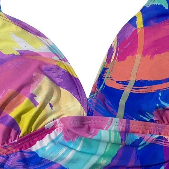 Beach House Tiered Tankini Top Size 10 Artsy Cruisewear Vacation Poolside Bright - Picture 2 of 5